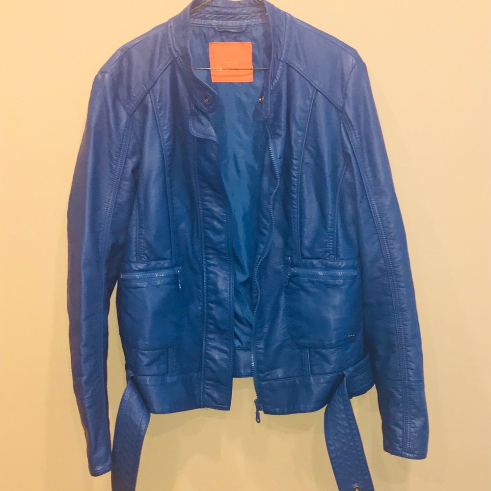 Electric blue pleather moto jacket